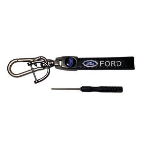 For Ford Black Leather Dark Satin Metal Premium Keychain New